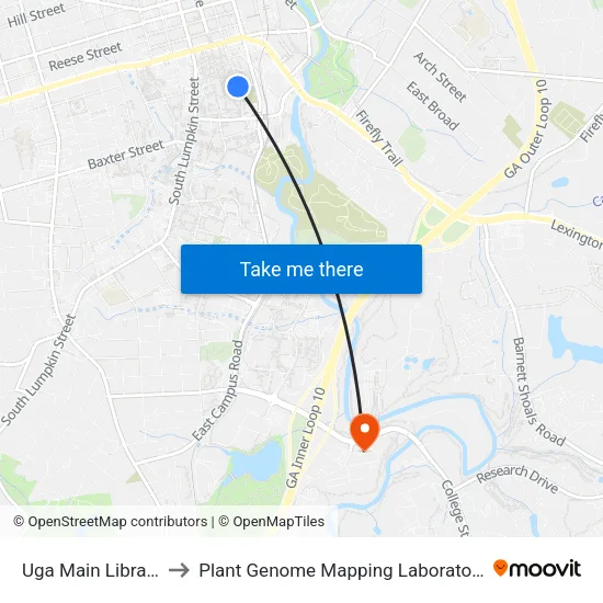 Uga Main Library to Plant Genome Mapping Laboratory map