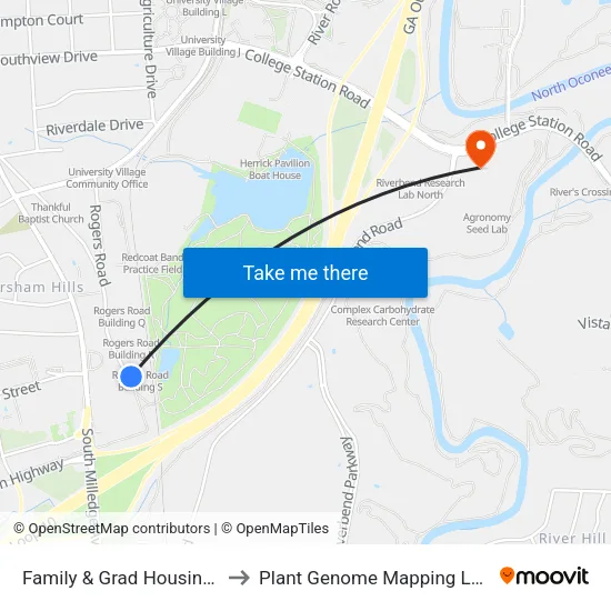 Family & Grad Housing Bldg S to Plant Genome Mapping Laboratory map