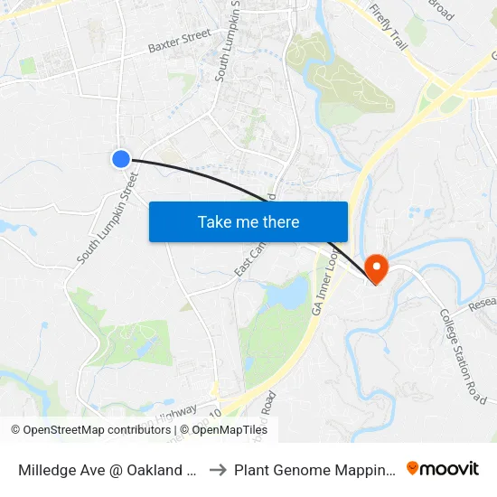 Milledge Ave @ Oakland Ave (Tri-Delta) to Plant Genome Mapping Laboratory map