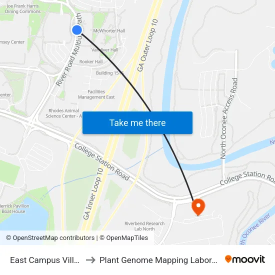 East Campus Village to Plant Genome Mapping Laboratory map