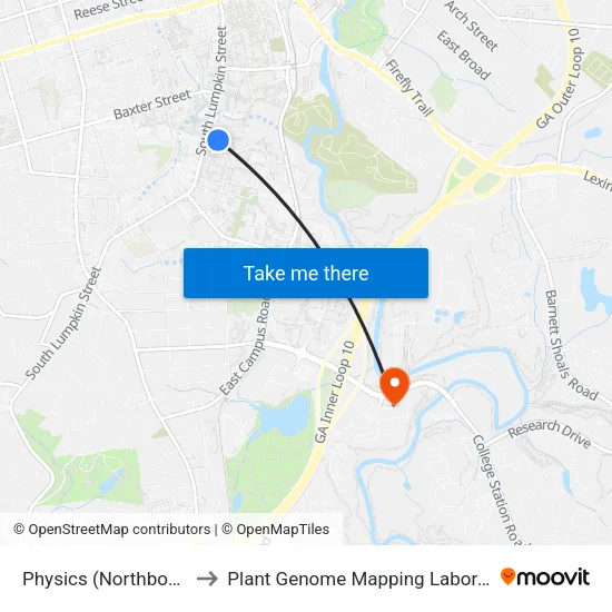 Physics (Northbound) to Plant Genome Mapping Laboratory map
