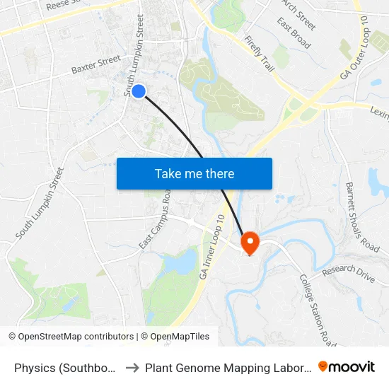 Physics (Southbound) to Plant Genome Mapping Laboratory map