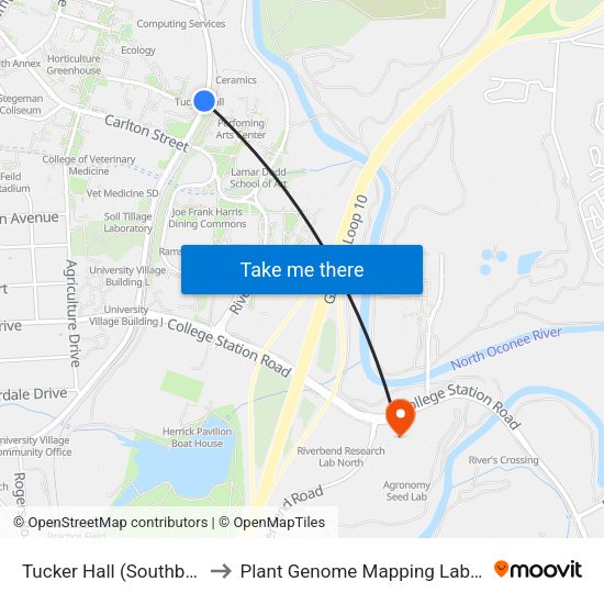 Tucker Hall (Southbound) to Plant Genome Mapping Laboratory map