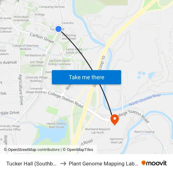 Tucker Hall (Southbound) to Plant Genome Mapping Laboratory map
