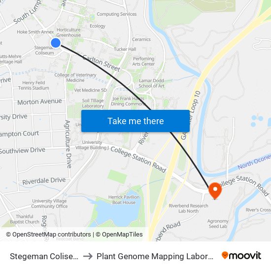 Stegeman Coliseum to Plant Genome Mapping Laboratory map