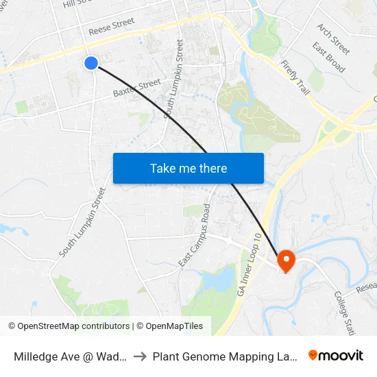 Milledge Ave @ Waddell St to Plant Genome Mapping Laboratory map