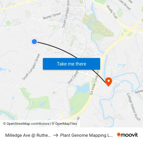 Milledge Ave @ Rutherford St to Plant Genome Mapping Laboratory map
