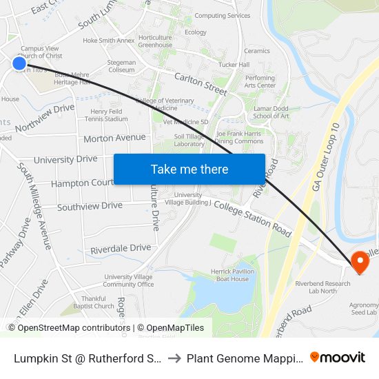Lumpkin St @ Rutherford St (To Five Points) to Plant Genome Mapping Laboratory map