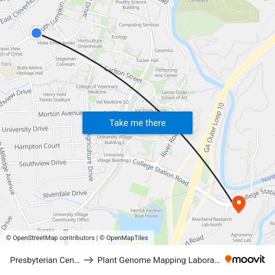 Presbyterian Center to Plant Genome Mapping Laboratory map