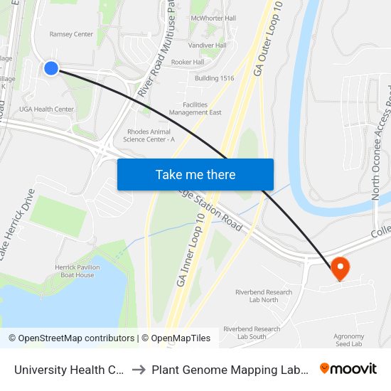 University Health Center to Plant Genome Mapping Laboratory map
