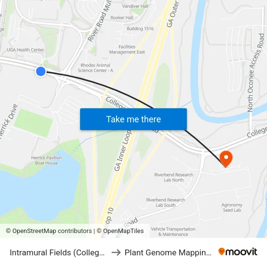Intramural Fields (College Station Rd.) to Plant Genome Mapping Laboratory map
