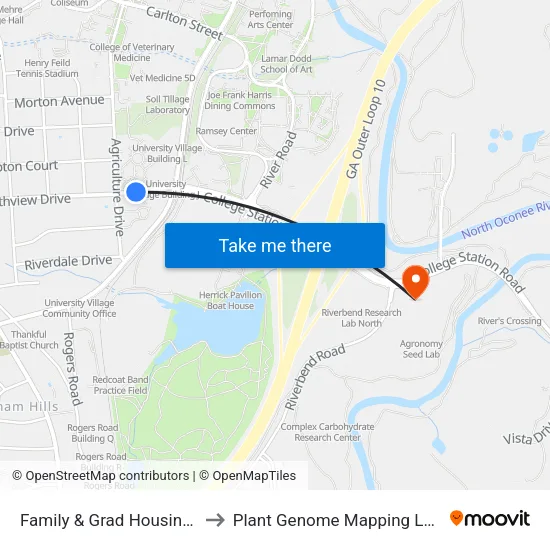 Family & Grad Housing Bldg F to Plant Genome Mapping Laboratory map