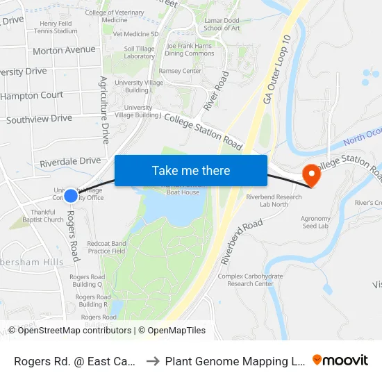 Rogers Rd. @ East Campus Rd. to Plant Genome Mapping Laboratory map