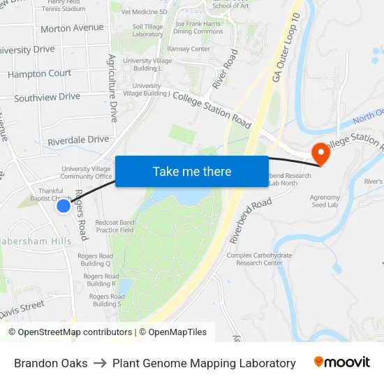 Brandon Oaks to Plant Genome Mapping Laboratory map