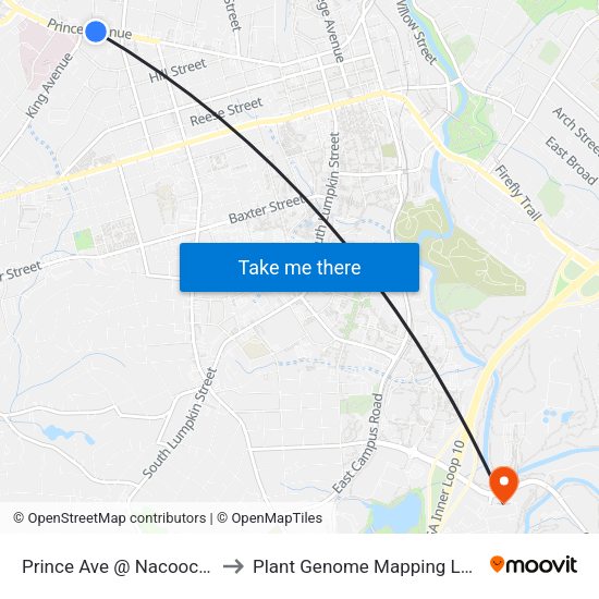 Prince Ave @ Nacoochee Ave to Plant Genome Mapping Laboratory map