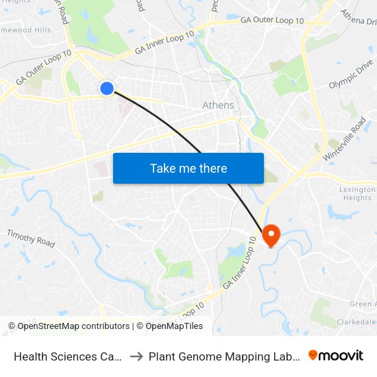 Health Sciences Campus to Plant Genome Mapping Laboratory map