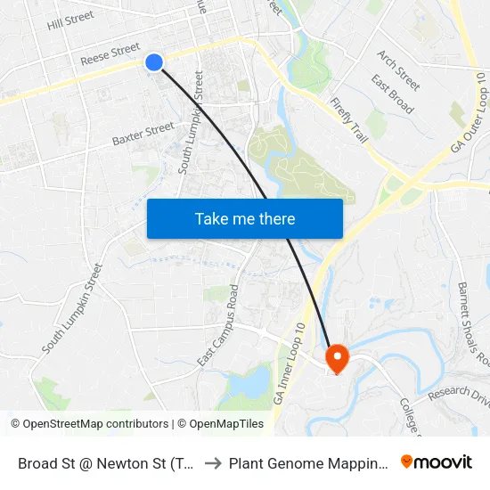 Broad St @ Newton St (To Downtown) to Plant Genome Mapping Laboratory map