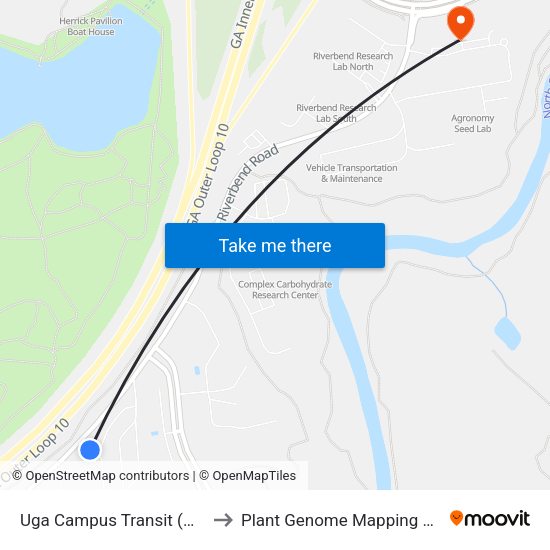 Uga Campus Transit (Outbound) to Plant Genome Mapping Laboratory map