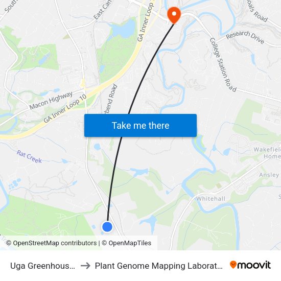 Uga Greenhouses to Plant Genome Mapping Laboratory map