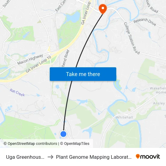 Uga Greenhouses to Plant Genome Mapping Laboratory map