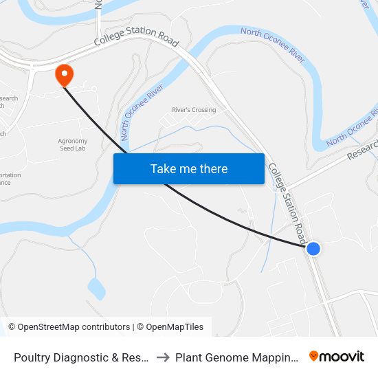 Poultry Diagnostic & Research Center to Plant Genome Mapping Laboratory map