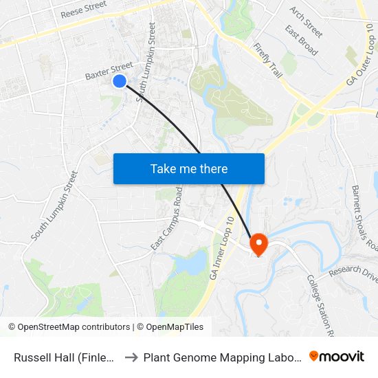 Russell Hall (Finley St.) to Plant Genome Mapping Laboratory map