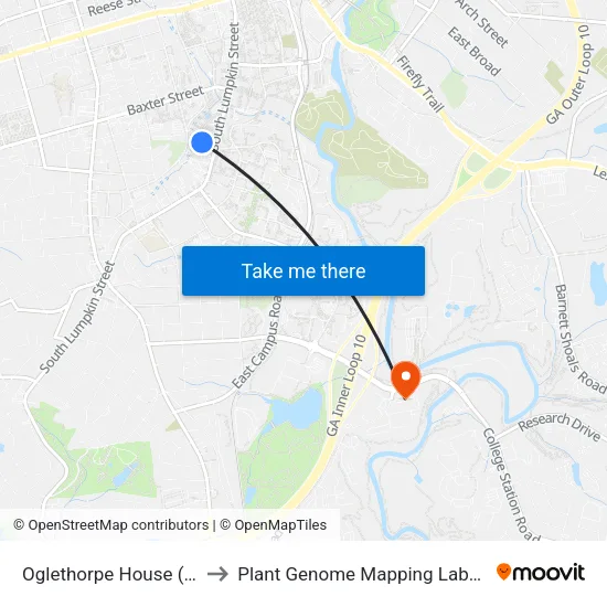 Oglethorpe House (East) to Plant Genome Mapping Laboratory map