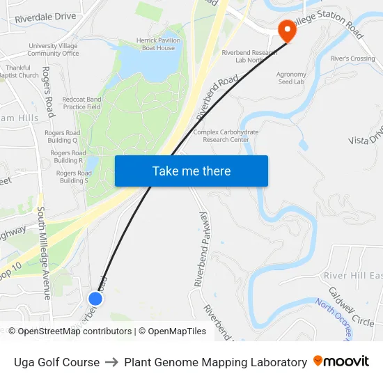 Uga Golf Course to Plant Genome Mapping Laboratory map