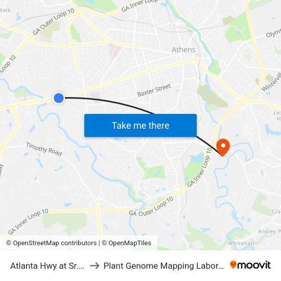 Atlanta Hwy at Sr. Sol to Plant Genome Mapping Laboratory map