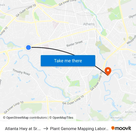 Atlanta Hwy at Sr. Sol to Plant Genome Mapping Laboratory map