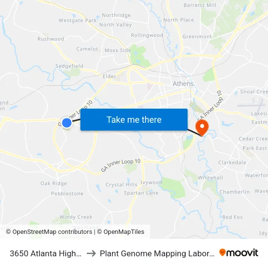 3650 Atlanta Highway to Plant Genome Mapping Laboratory map