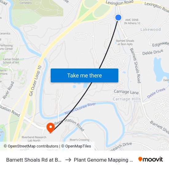 Barnett Shoals Rd at Bailey St Ib to Plant Genome Mapping Laboratory map