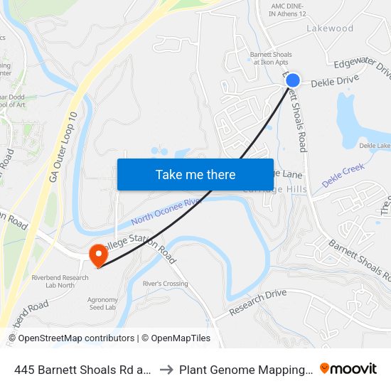 445 Barnett Shoals Rd at Dekle Dr Ib to Plant Genome Mapping Laboratory map