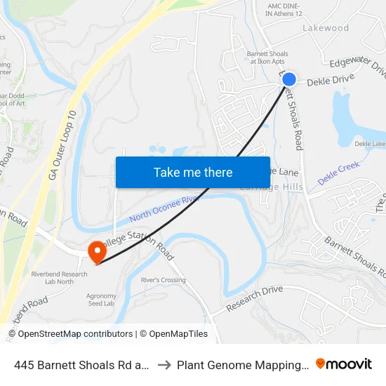 445 Barnett Shoals Rd at Dekle Dr Ib to Plant Genome Mapping Laboratory map