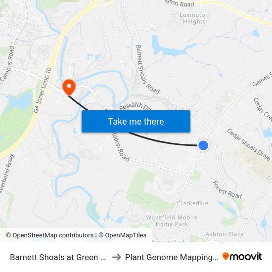 Barnett Shoals at Green Acres Sc Ob to Plant Genome Mapping Laboratory map