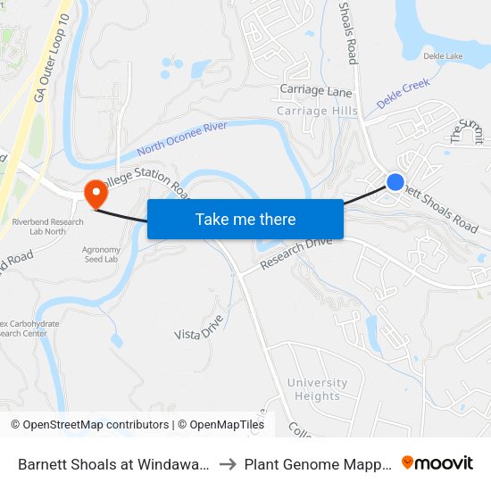 Barnett Shoals at Windaway Town Homes Ob to Plant Genome Mapping Laboratory map