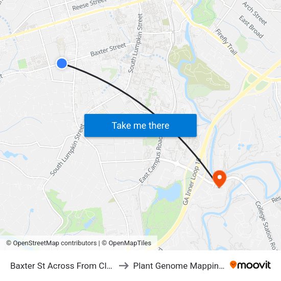Baxter St Across From Clarke Central Ib to Plant Genome Mapping Laboratory map