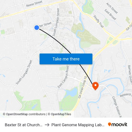 Baxter St at Church St Ib to Plant Genome Mapping Laboratory map