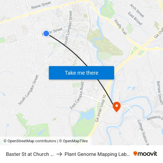 Baxter St at Church St Ob to Plant Genome Mapping Laboratory map