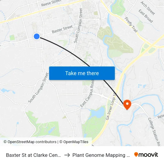 Baxter St at Clarke Central Hs Ob to Plant Genome Mapping Laboratory map