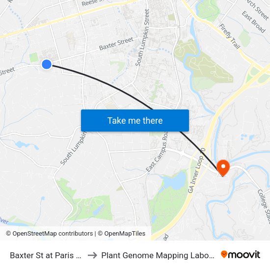 Baxter St at Paris St Ib to Plant Genome Mapping Laboratory map