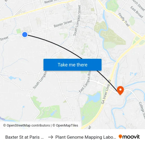 Baxter St at Paris St Ob to Plant Genome Mapping Laboratory map