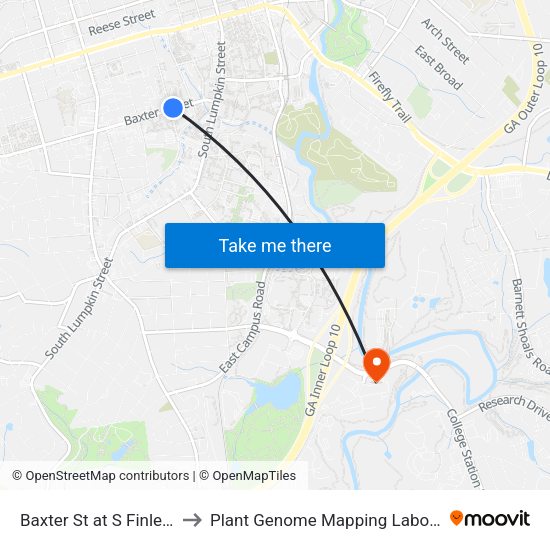 Baxter St at S Finley Ob to Plant Genome Mapping Laboratory map