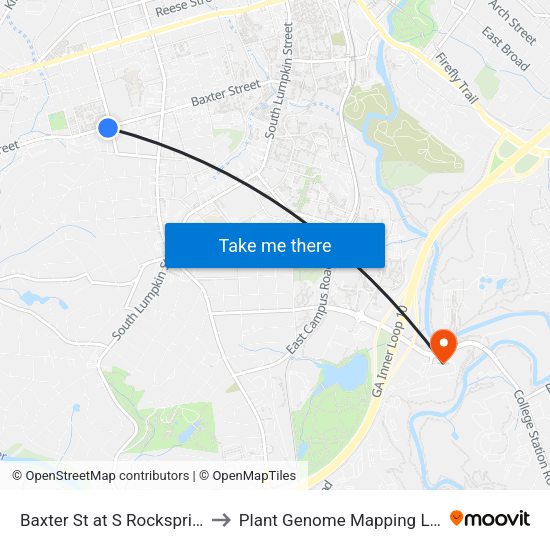 Baxter St at S Rocksprings St Ib to Plant Genome Mapping Laboratory map