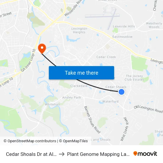 Cedar Shoals Dr at Alden Ct to Plant Genome Mapping Laboratory map