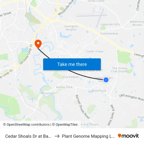 Cedar Shoals Dr at Bayberry Ct to Plant Genome Mapping Laboratory map