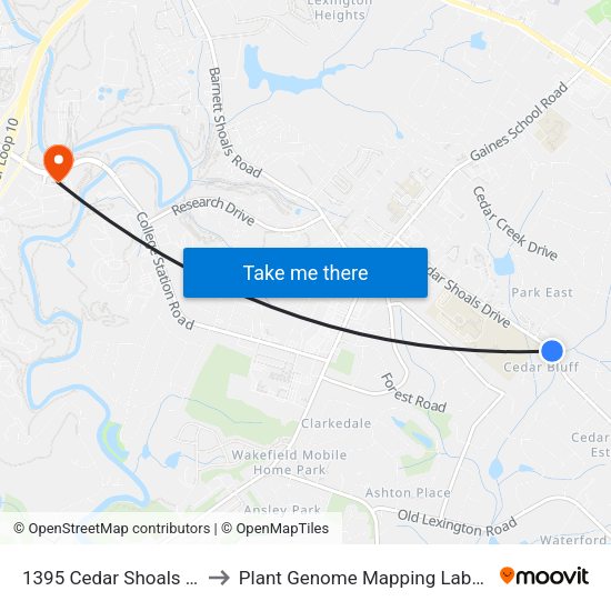 1395 Cedar Shoals Drive to Plant Genome Mapping Laboratory map
