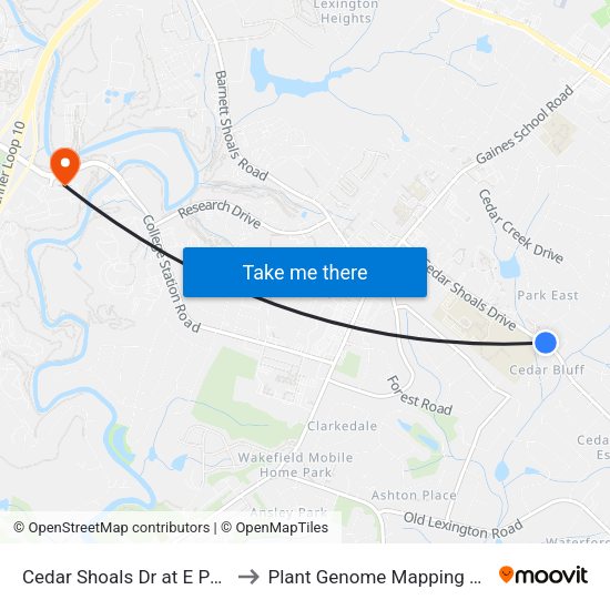 Cedar Shoals Dr at E Paces Dr Ib to Plant Genome Mapping Laboratory map