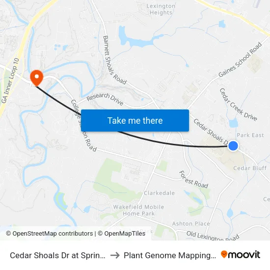 Cedar Shoals Dr at Spring Lake Dr Ib to Plant Genome Mapping Laboratory map