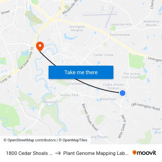 1800 Cedar Shoals Drive to Plant Genome Mapping Laboratory map